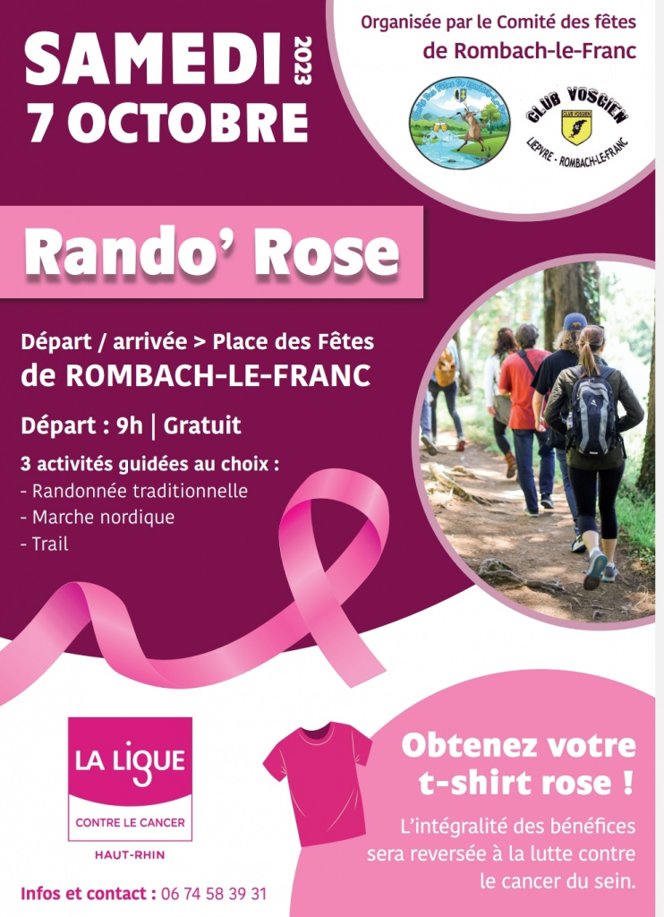 Affiche Rando Rose Comité des fêtes de Rombach-le-franc et Club Vosgien Lièpvre Rombach Ie franc 7 octobre 2023