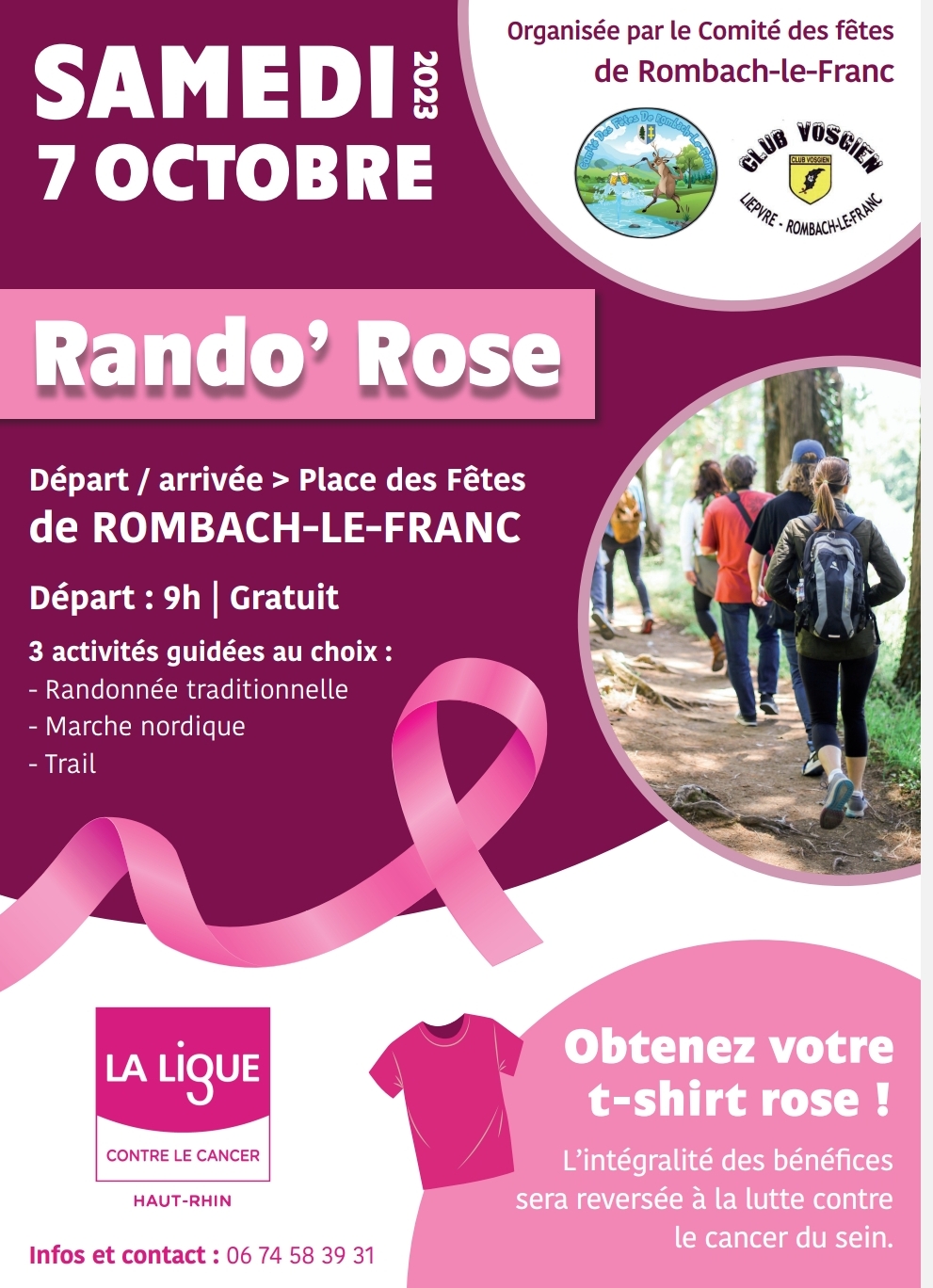 Affiche Rando Rose Comité des fêtes de Rombach-le-franc et Club Vosgien Lièpvre Rombach Ie franc 7 octobre 2023